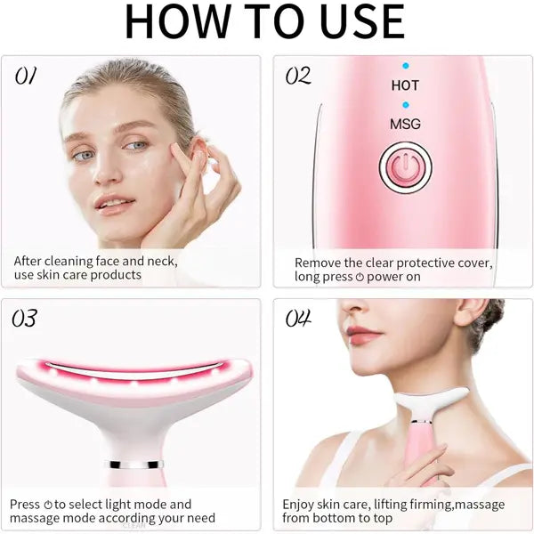 Instructions on how to use a skincare device with images of a woman using it.