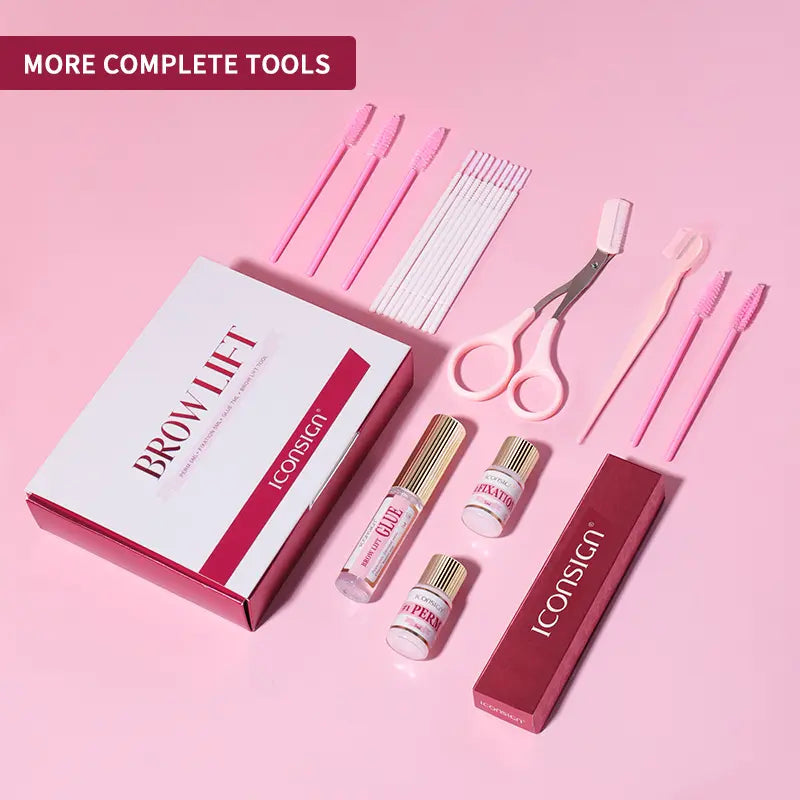 Iconsign eyebrow grooming tools set on a pink background