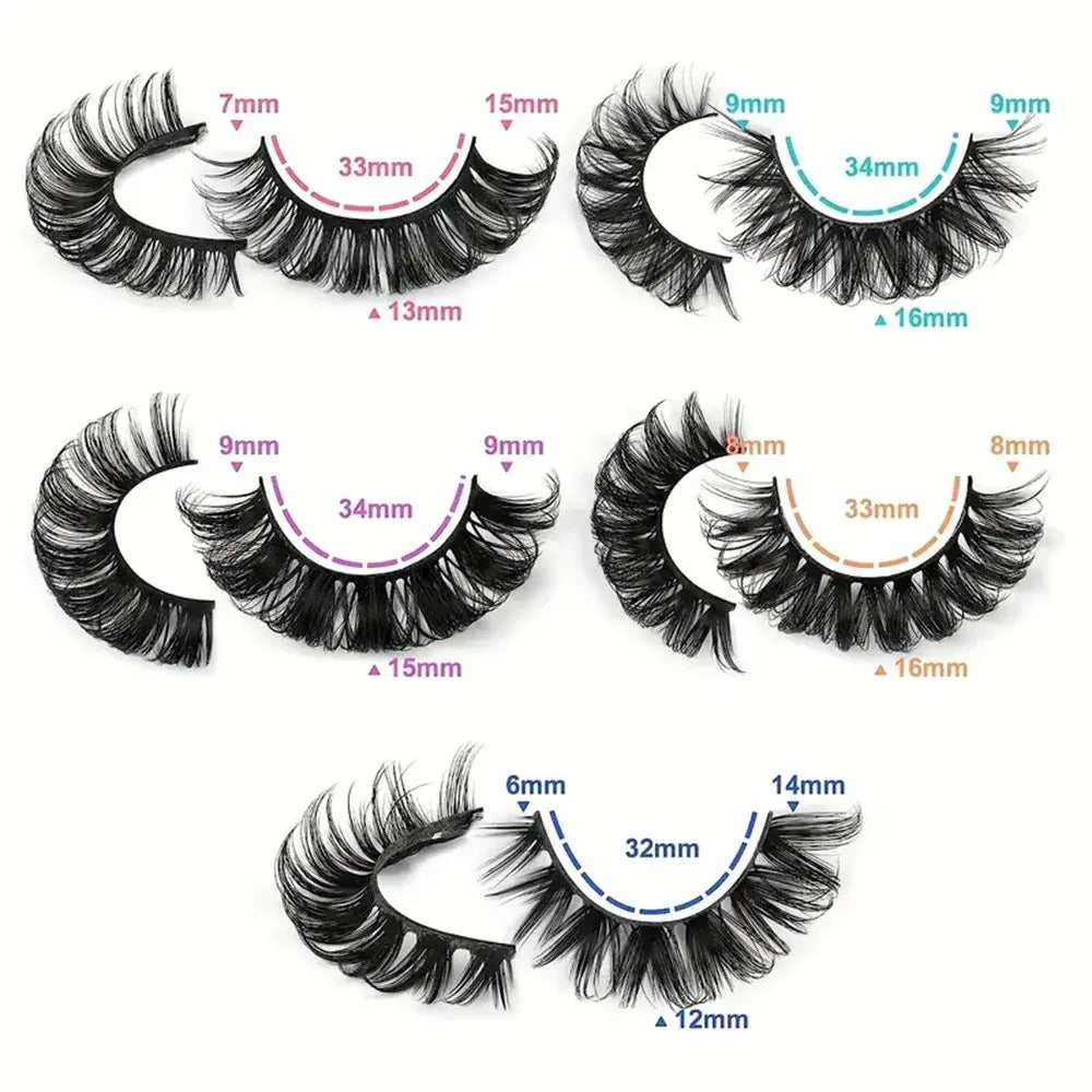 Set of false eyelashes with measurements on a white background
