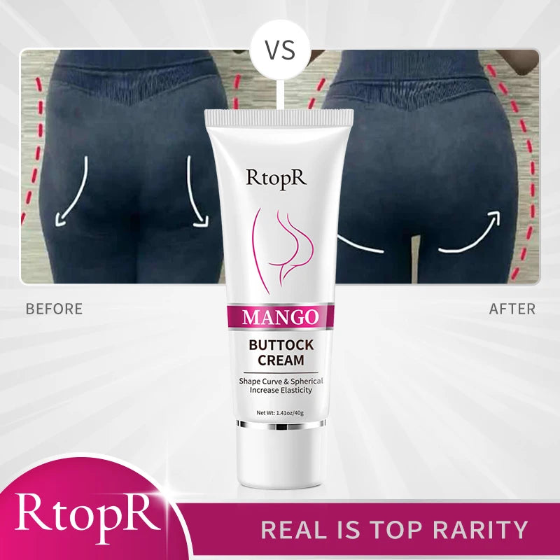 RtopR Buttock Cream tube with 'Before' and 'After' images of a person wearing dark pants.