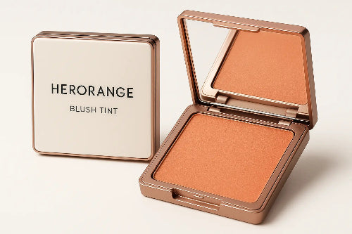 Herorange blush tint compact on a white background