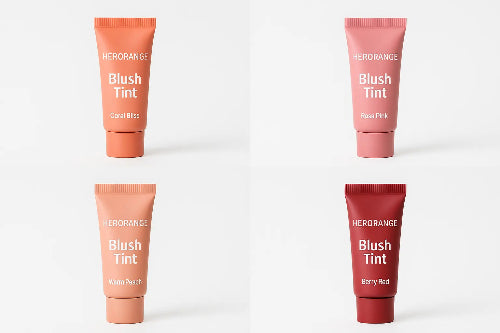 Four tubes of Herorange Blush Tint in different colors on a white background