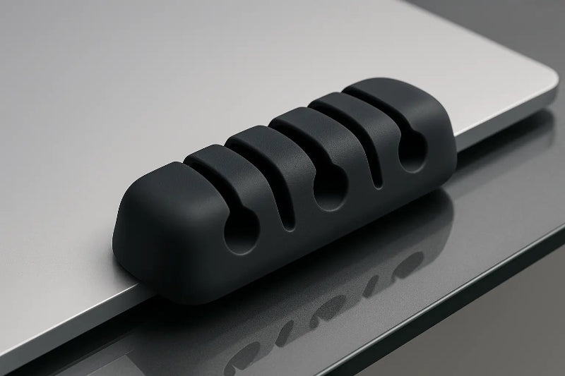 Black rubber strip on a metallic surface