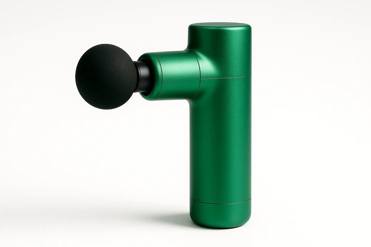 Green massage gun with black head on a white background